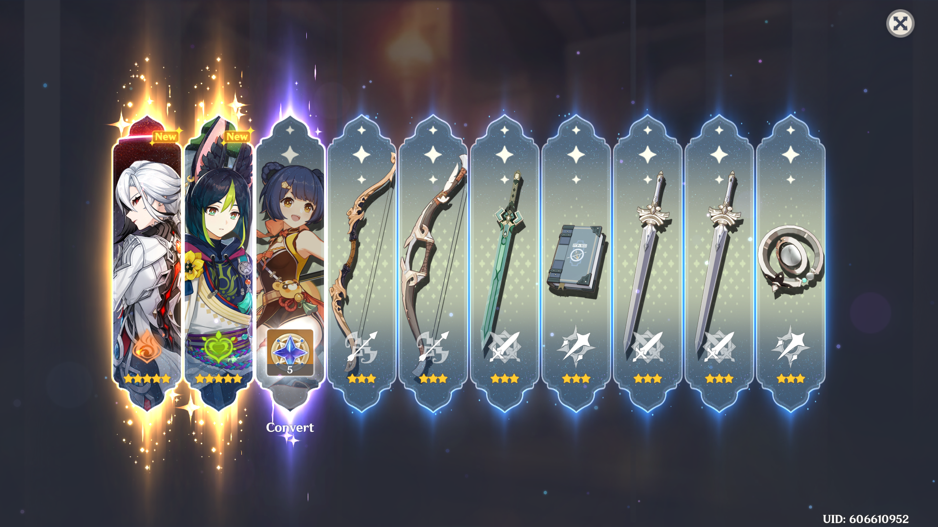 10 pull results in genshin with Arlecchino, Tighnari, and Xianling