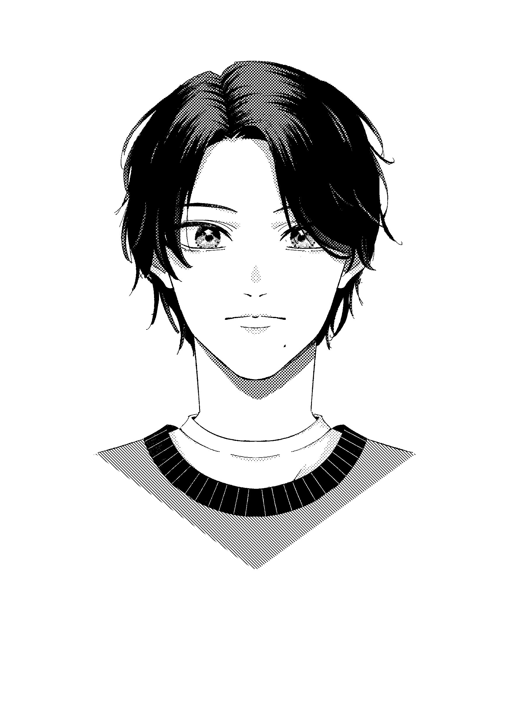 a black and white front profile sketch of a boy